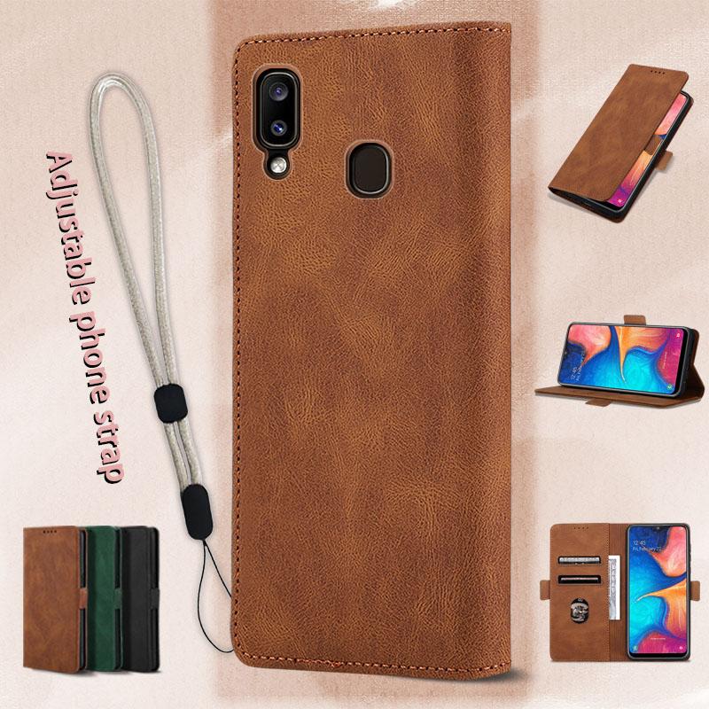  Bao da nắp gập Dành Cho Samsung A20 A30 ví có khe cắm thẻ vỏ có dây buộc điện thoại có thể điều chỉnh 