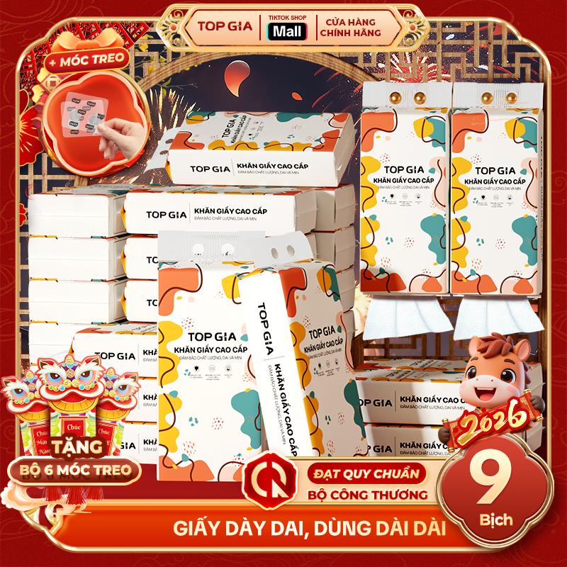 SIZE TO CỠ ĐẠI COMBO 9 bịch khăn giấy CỠ ĐẠI đa sắc treo tường tặng 3 móc treo tường Giấy Ăn rút an toàn lành tính tiêu chuẩn 4K không mủn Giấy Vệ Sinh giấy rút đa năng treo tường DS