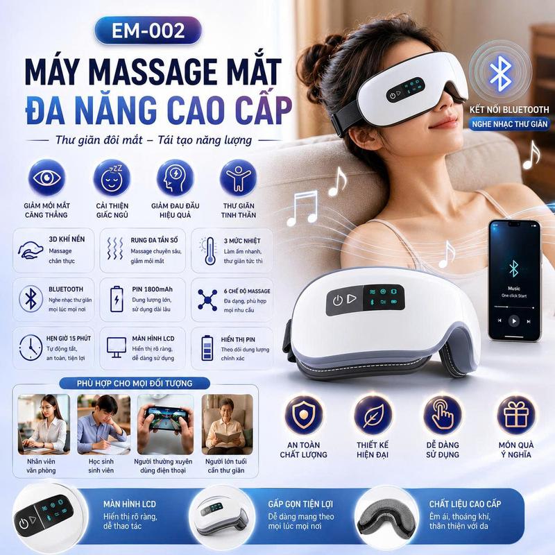 Máy Massage Mắt Smart EM-002 massage rung và nhiệt thư giãn mắt hiệu quả