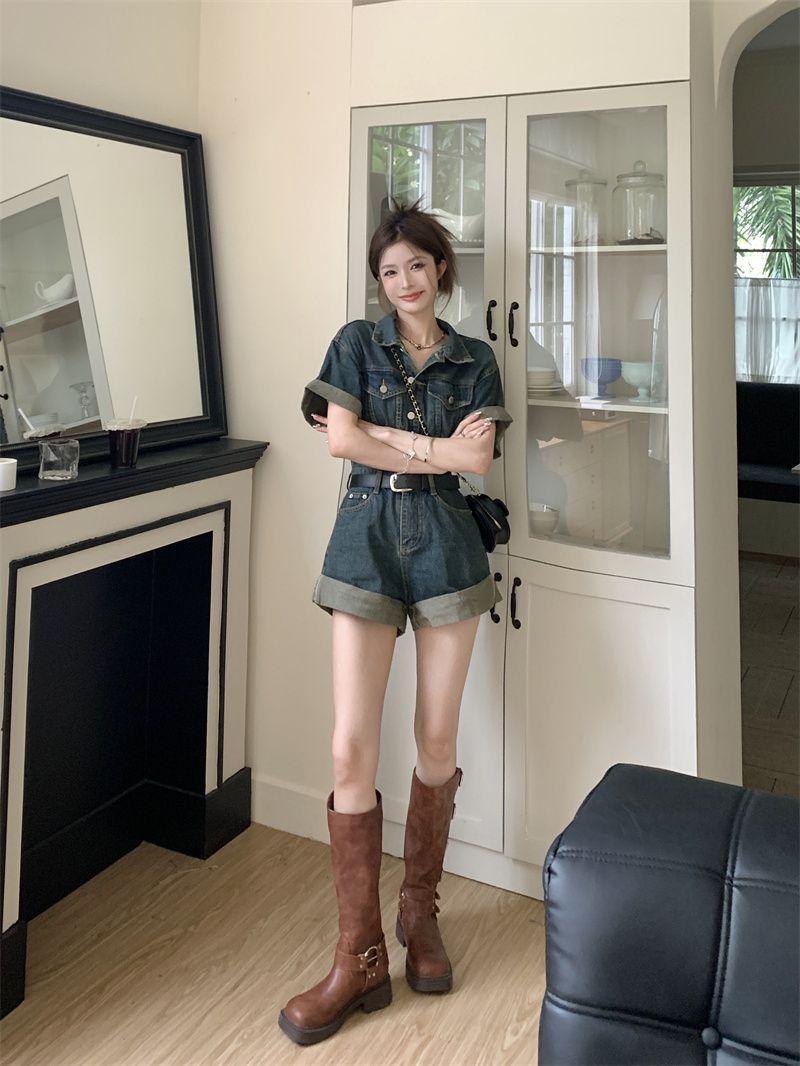 Product Introduction of Quần Jean Jumpsuit Quần, Phong Cách Cổ Điển Dành Cho Nữ, Thiết Kế Đẹp, Định Hình, Quần Ống Rộng, Quần Đùi, Hàng Mới Về 15