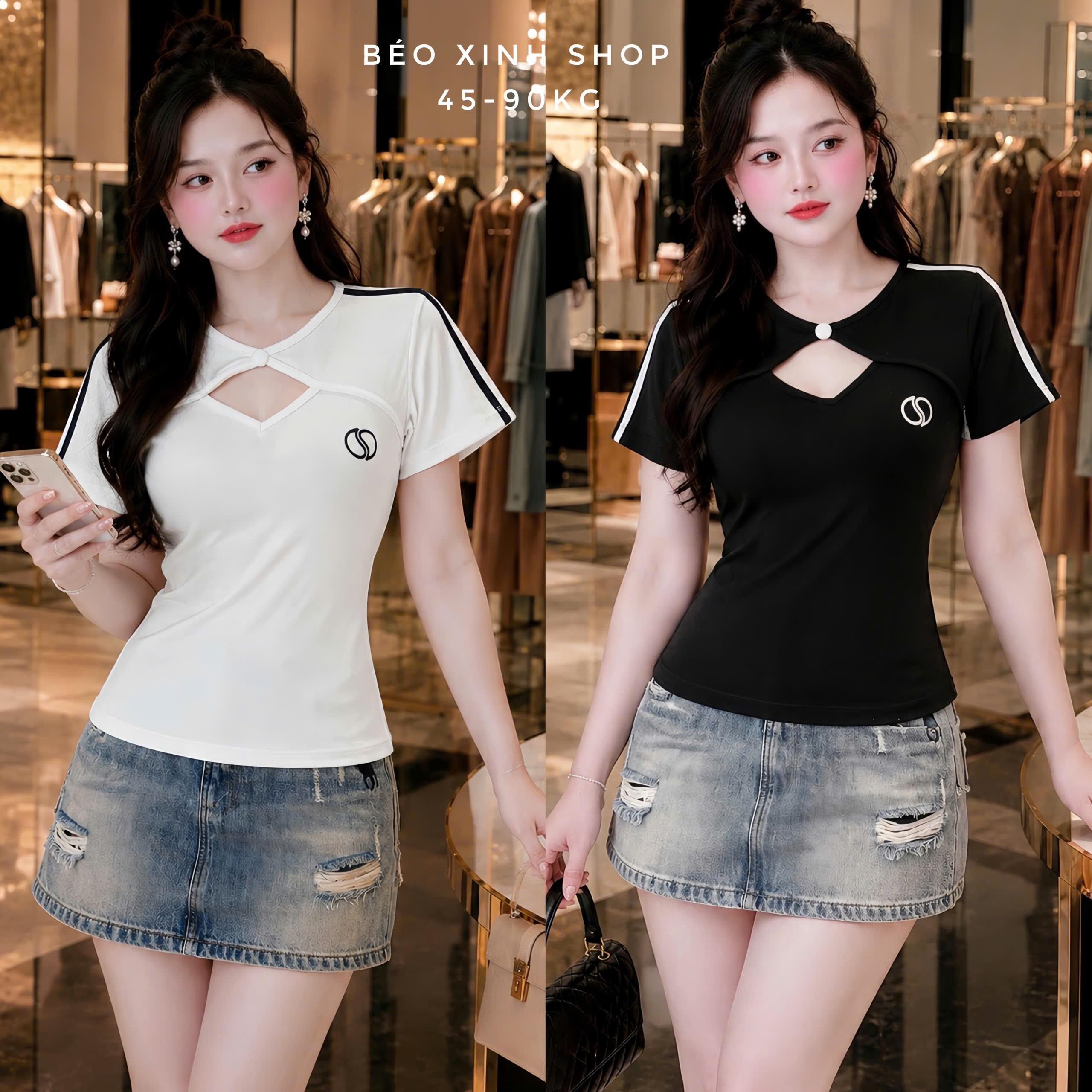 Áo Thun Nữ Cổ Cut-Out Tôn Dáng Chất Borip Cotton Co Giãn Có Bigsize Béo Xinh - B.1784