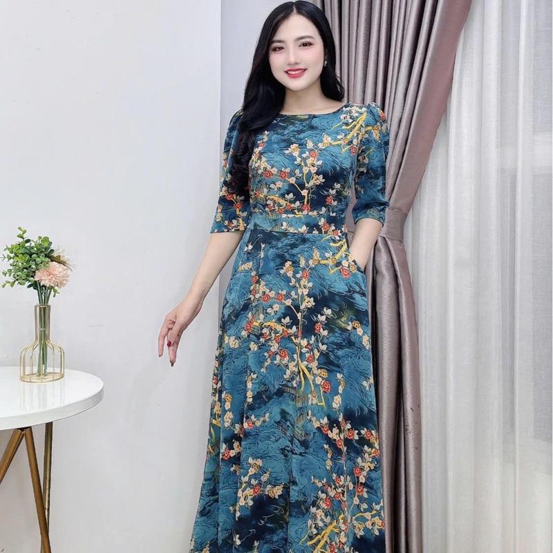 MÃ 965  : ĐẦM CỔ TRÒN DÁNG DÀI CC Nữ Women 6