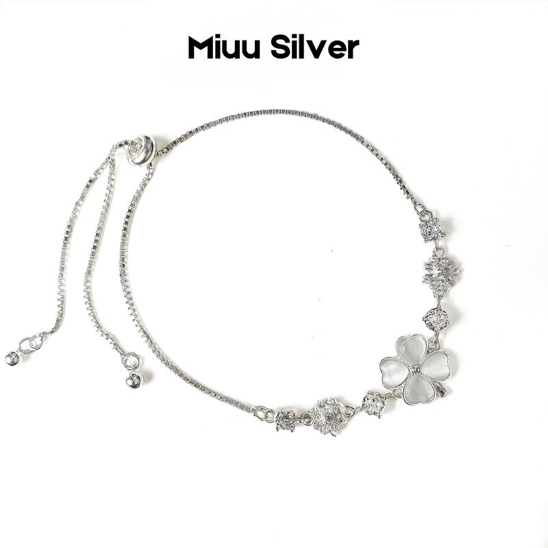 Vòng tay bạc Miuu Silver lắc tay dây rút điều chỉnh size cỏ 4 lá Miracle Clover