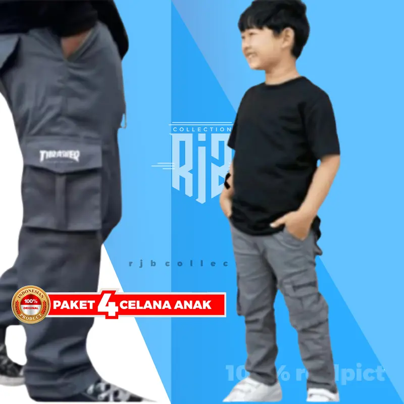 PROMO 4 PCS Celana Chinos Panjang Usia 5 - 13 Tahun Celana Panjang Anak laki laki Slimfit Cargo kompol Fashion tebal 4