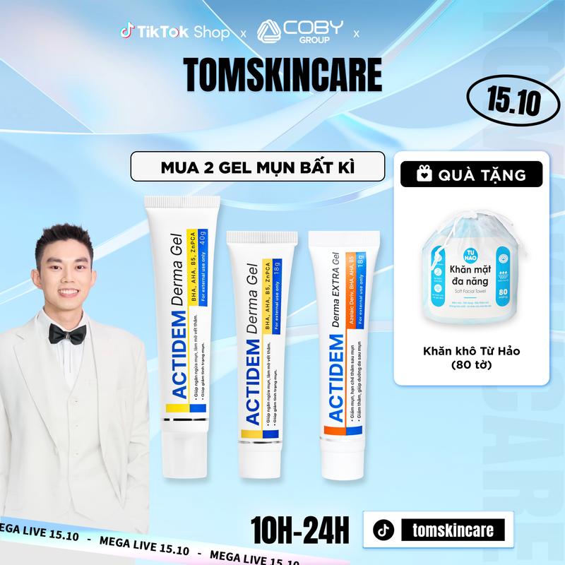 [LIVE DEAL] Mua 2 Gel mụn derma/extra hỗ trợ giảm thâm, mụn 18gr/40gr bất kỳ tặng Khăn khô Từ Hảo 80 tờ - tomskincare