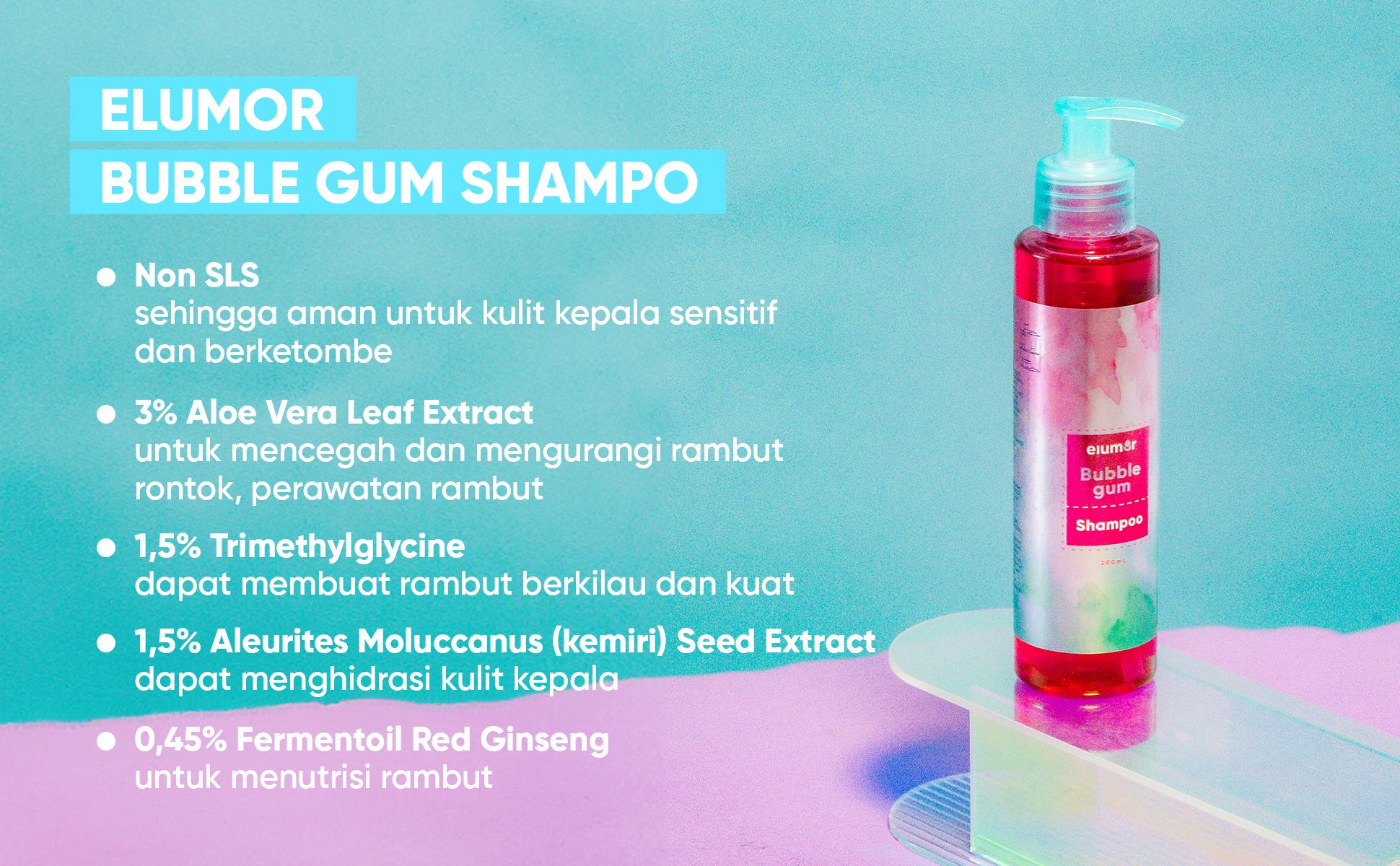 Elumor Bubblegum Shampoo Non SLS Termurah 200ml Hair Care Rambut Rontok Kulit Kepala Sensitif