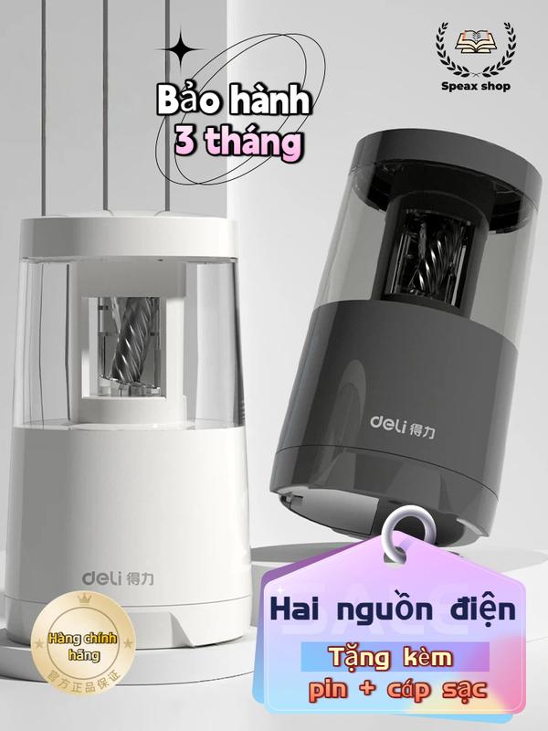 Deli Gọt Bút Chì Điện Tự Động Cỡ Lớn Mài Nhanh An Toàn Thiết Kế Hiện Đại Sang Trọng Bảo Hành 3 Tháng Hai Nguồn Điện Tặng Kèm Pin Cáp Sạc