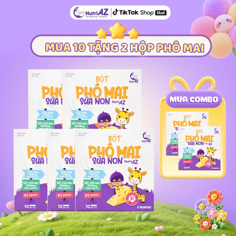 Combo 10 Hộp Cheese Sữa Non NutriAZ Dạng Bột Hỗ Trợ Phát Triển Chiều Cao Cho Bé Ăn Dặm - Nguyên Liệu Nhập Khẩu