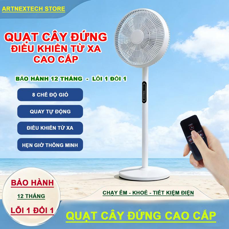 Quạt Cây Đứng Kèm Điều Khiển Từ Xa, Có Hẹn Giờ Thông Minh, Quạt 7 Cánh 8 Cấp Độ Gió Siêu Mát, Bảo Hành 12 Tháng