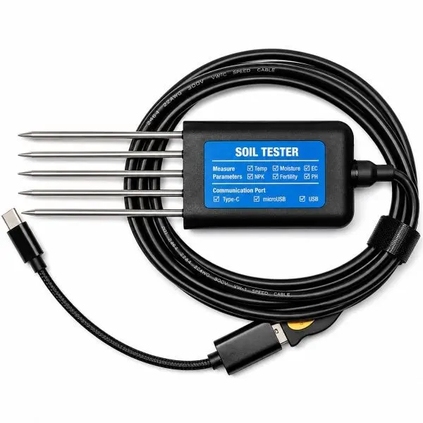 Temperature Moisture EC PH NPK Soil Tester Portable USB Type C 8 in 1 Soil Sensor with Free Android App