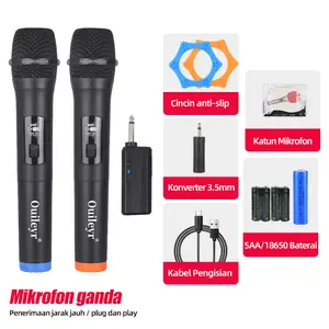 Profesional UHF Mikrofon Microphone Dua Mic Profesional Wireless，mikrofon genggam penyebaranUHF Pasang dan mainkan