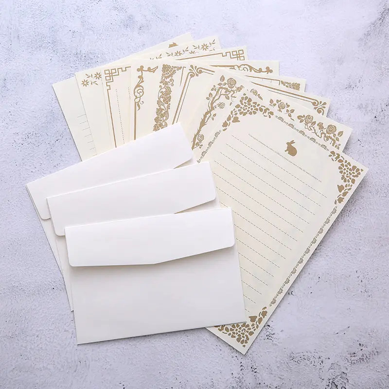 Bộ Giấy Thư Nghệ Thuật Cổ Điển Hàn Quốc, 8 Chiếc, Bìa Cứng Màu Trắng Và Phong Bì Kraft, Hàng Có Sẵn 7