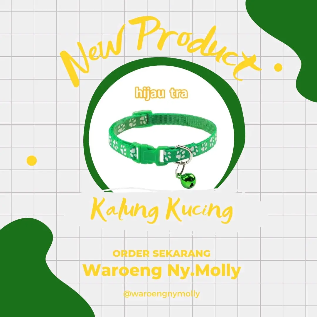 Kalung Lonceng Kucing Adjustable Hijau Kuning