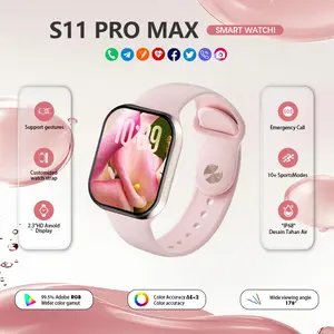 Wireless Charging Smart Watch 11 Pro Max  10 Pro Max  Original - 2.2" AMOLED NFC GPS Waterproof Bluetooth Call For Women and Men + Free Wallpaper