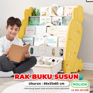 MOLION SNI Rak Tempat Buku Book Organizer Rak Buku Anak 3 Bagian Rak Simpan Buku Belajar Anak Kuda Kudaan Prosotan LX 001-M1507