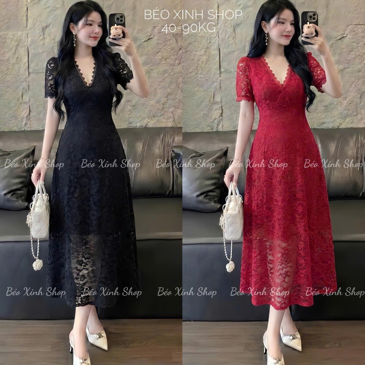 Váy Dự Tiệc Thiết Kế Dáng Dài Tiểu Thư Phối Cổ Tim (Vải Ren Cao Cấp) Thanh Lịch Sang Trọng Cho Các Nàng Bigsize 40–90kg Thời Trang Nữ Béo Xinh Shop - A.1780