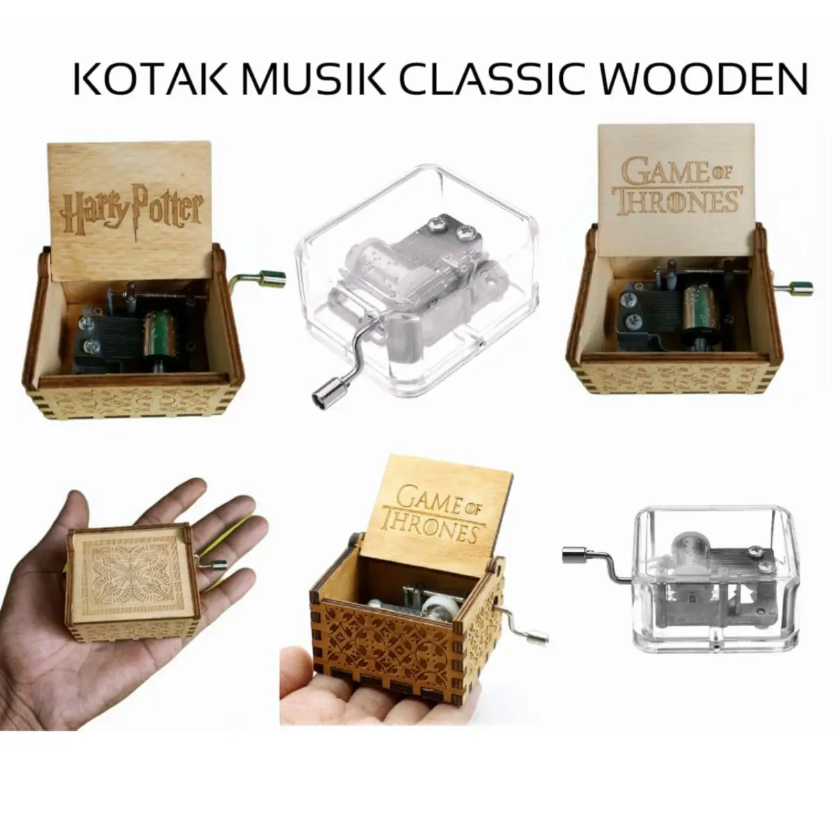 music box kotak musik kayu putar manual klasik