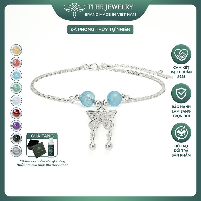  Vòng tay bạc nữ TLEE bạc 925 mix hạt đá đôi phong thủy Tự Nhiên và treo charm hồ điệp TLEE JEWELRY LT0419 