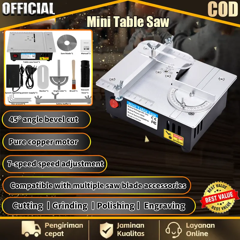 Baifun Mini Table Saw DIY 5000RPM Gergaji Meja Mini Multifungsi Table Saw Portable Alat Pemotong