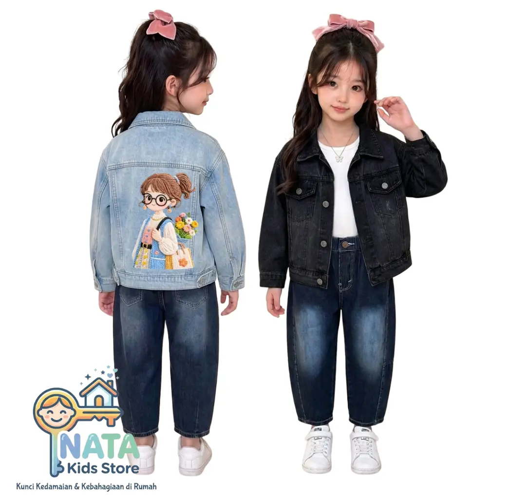 jaket viral anak usia 1-12th gambar 3D Denim Fashion Cewek Jeans jaket viral anak usia 1-12th gambar 3D Denim Fashion Cewek Jeans