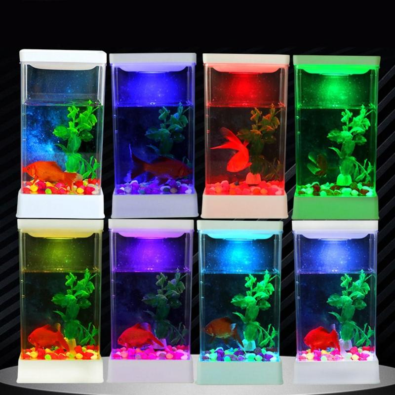 Product Introduction of Creative Transparent Desktop Betta Fish Tank Adjustable Plastic Mini Fish Tank with Colorful Light LED Fish Tank Office Decor 7