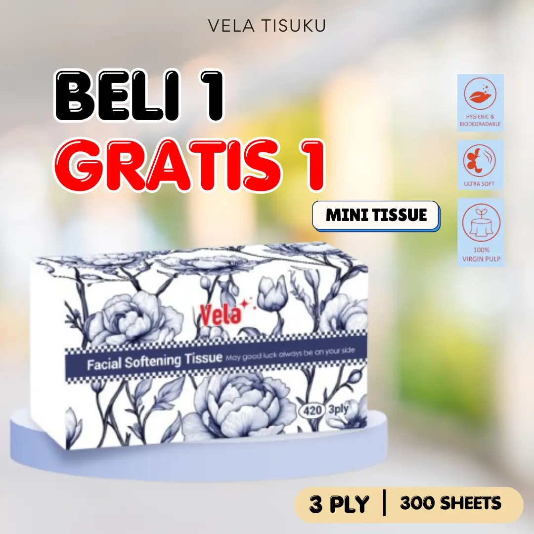 2 PACK VELA Mini Tissue 3 Ply 300 Sheets – Tisu Elegan Serbaguna untuk Wajah, Mobil, Ibu & Anak | Tisu Tebal & Lucu | Best Seller | Promo Gratis Ongkir & COD