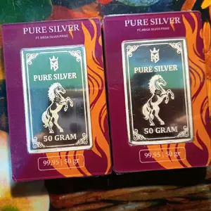 PERAK BATANGAN 50 GRAM PURE SILVER DIPRODUKSI OLEH PT MEGA SILVER PREME FINE SILVER 999 BISA SCAN BARKOT COCOK UNTUK KOLEKSI DAN INVESTASI