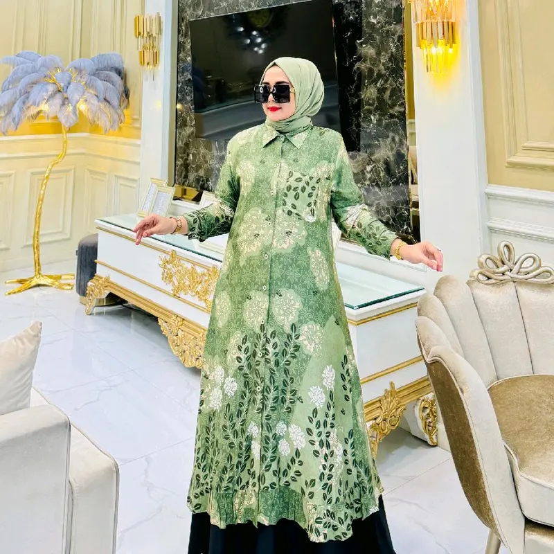 baju gamis berwarna hijau cocok buat jalan 1