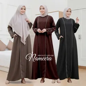 Nameera Abaya Turkey Kaftan Sultan Crinkle Airflow Terbaru dengan Kancing Mutiara di Lengan Wanita Muslim Gamis Panjang Nyaman Dress Hitam Mewah Tebal Lebaran simpel Bahan Premium Tebal Tidak Nerawang