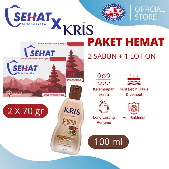 Gambar PAKET HEMAT 2pcs Sehat Perisai 70gr Merah + 1pcs Kris Lotion Cocoa Butter 100ml (Sabun Mandi Keluarga Antiseptik + Hand Body Losion) dari Sinar Antjol Kota Administrasi Jakarta Utara Tokopedia