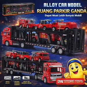 Truck King Mainan Mobilan 7 IN 1 Alloy Model Truck King Pullback Diecast Militer & Kebakaran Ruang Parkir Ganda Toys