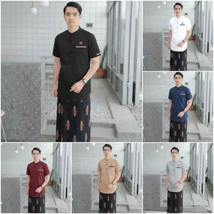 Alee Setelan Sarko Sarung dan Koko Baju Pria Dewasa Muslim Lengan Pendek Motif Sarang Tawon Kualitas Terbaik