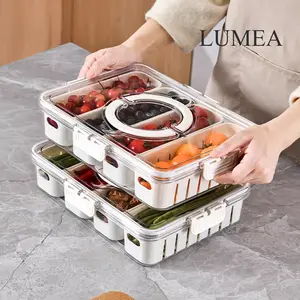 LUMEA - Food Container / Kotak Penyimpanan Makanan Sayur Bumbu dengan 3 Lock Seal BPA Free Food Grade dengan Kompartemen Saringan & Full Cover Kedap Udara