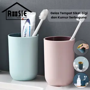 ROSIE Gelas Tempat Sikat Gigi dan Kumur 2 Warna Cangkir Minum Wadah Odol Plastik Serbaguna Cangkir Pasta Sikat Gigi Kamar Mandi