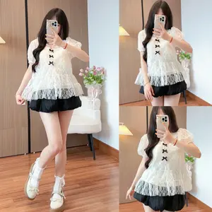 (Kèm Áo 2s) Áo Babydoll Ren Hoa Nhí Phối Bèo Cổ Nơ Dilyshop Thời Trang Nữ - A164