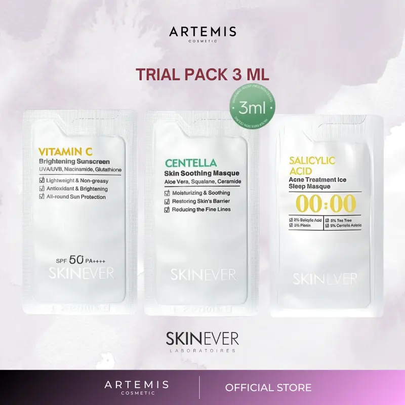 SKINEVER Salicylic Acid Acne Treatment Sleep Mask Centella Soothing Mask Brightening Sunscreen 3ml pembersih wajah berjerawat 0