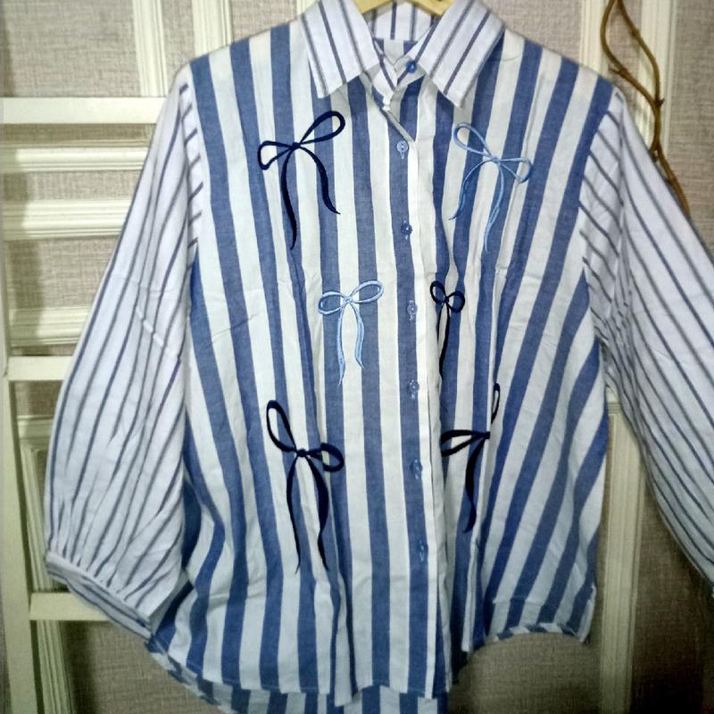 Kemeja Pita Bordir Ice Blue LD 120 - Baju Wanita Casual - Atasan, Katun, Kancing, Panjang, Oversize 5