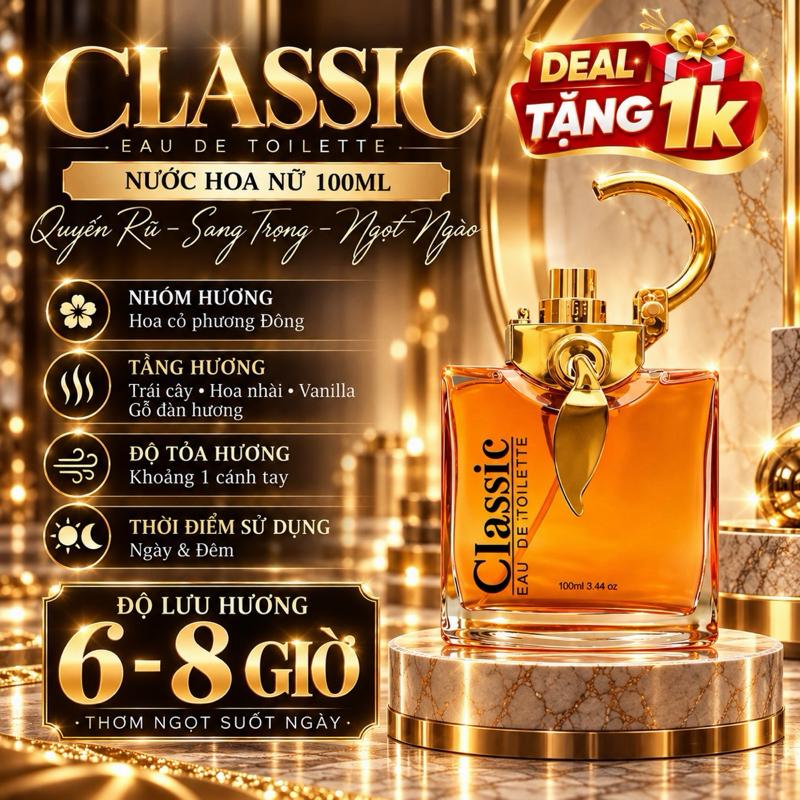 M01ss **DEAL TẬNG 1k** Nước hoa Nữ Vip Clas.sic Golden Parfume 100ml - Mùi hương ngọt ngào • Tinh tế • Quyến rũ • sang trọng