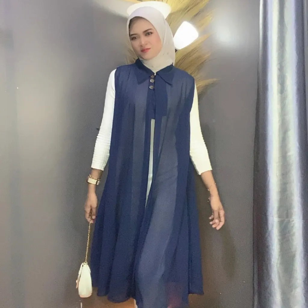 Long Outer Cardigan Polos Ceruty Babydoll Tanpa Lengan / Cardigan Fashion Muslim By Azka Collection
