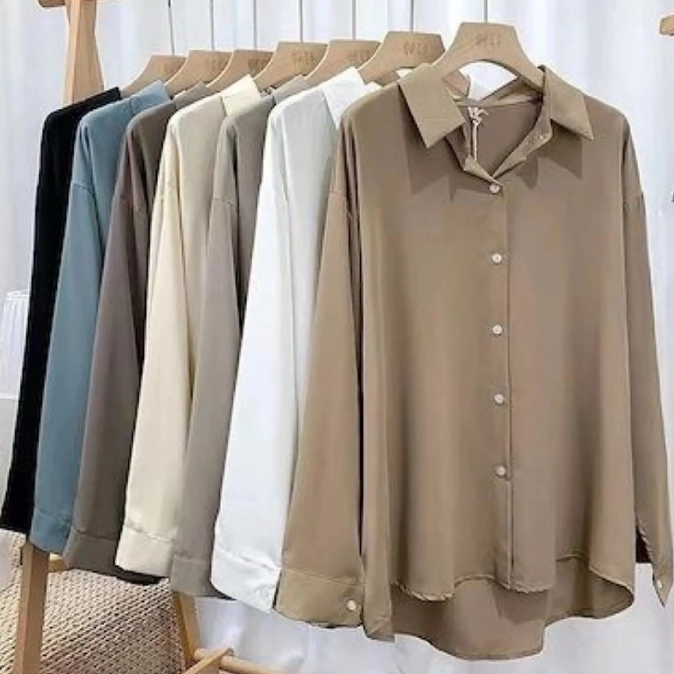 Kemeja Basic Polos Wanita Korean Style Shakila Twill Nyaman Size M-L-XL-XXL-4L Baju Atasan Simpel