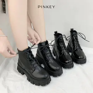 PINKEY P016 Sepatu Boots Martin Wanita Hitam Karet Kantor Shoes Premium Quality docmart wanita tinggi Kerja