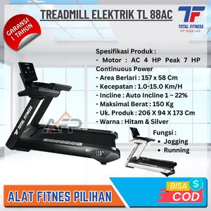 Alat Fitness Lari Treadmill Elektrik Total Fitness Commercial TL-88 AC Motor 4 HP Peak 7 HP Continuous Power