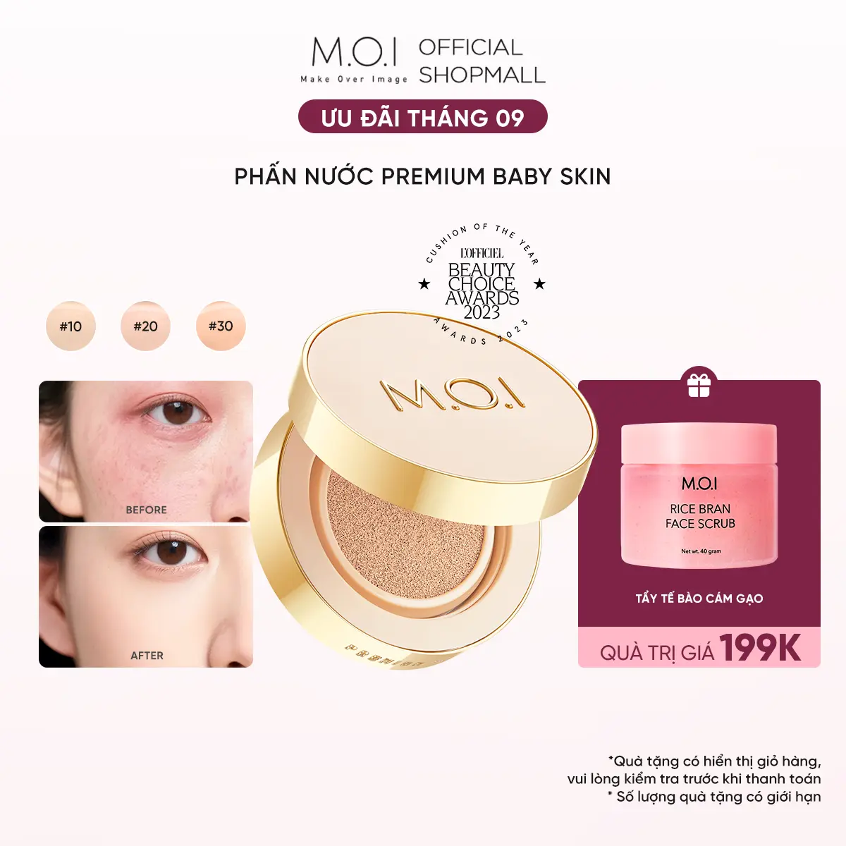 Phấn nước Kiềm Dầu Che Khuyết Điểm SPF 50+ PA+++ MOI Premium Baby Skin Cushion 12g