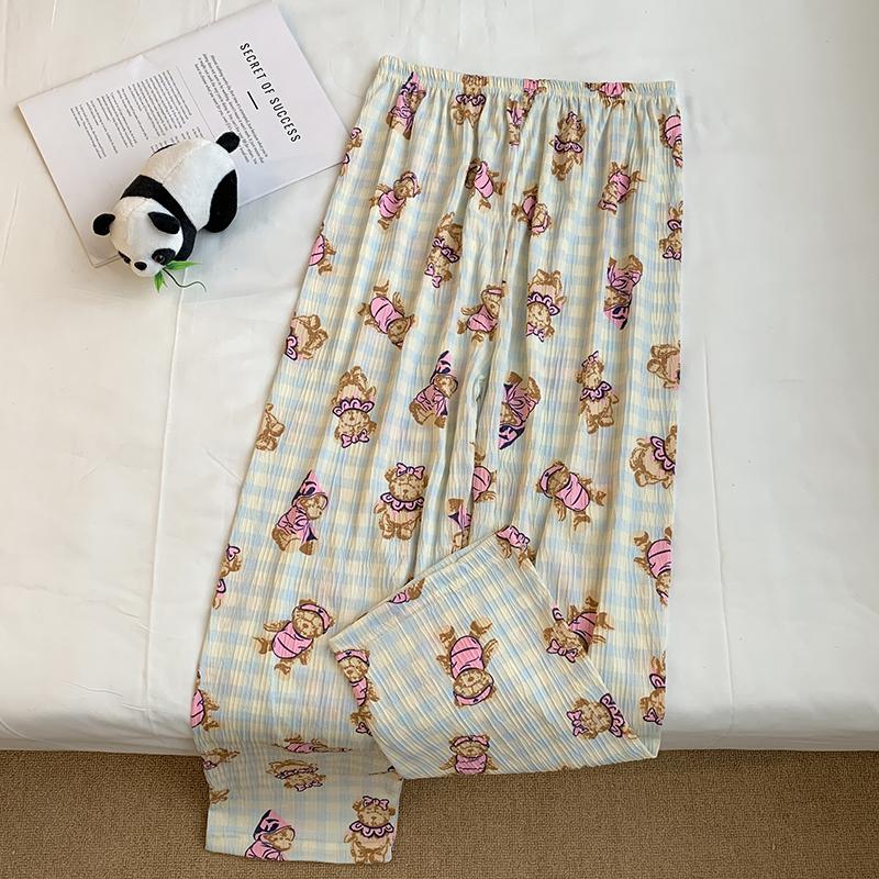 Product Introduction of 20% OFF First 30 Orders Women Pajamas trousers Cool and Breathable in Summer, Korean Style, Cute Cartoon, Casual, Loose, Home-style, Outdoor-wear Trousers, Various Types, Various Patterns, One Size 40kg-70kg Pants Nightwear Loungewear 22