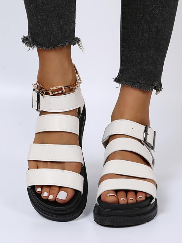 Women's Fashionable Plain Color Roman Style Sandals, Leather Sandals, Strap Sandals, Casual Comfortable Flat Sandals for Summer, Lightweight Breathable Shoes for Daily Wear, Mother's Day Gifts 7