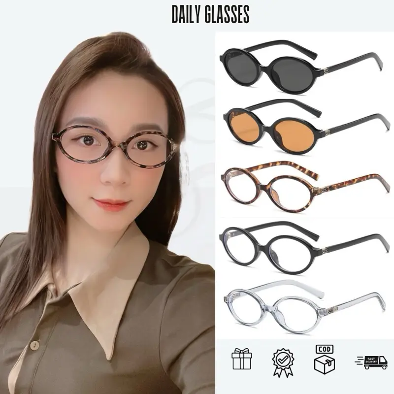 Kính Mắt Daily [Tặng kèm bao da]-KM77-Dáng Oval Y2K Phong Cách Tỷ Tỷ Trung Ưa Chuộng Chất Liệu Nhựa Cao Cấp Chống Ánh Sáng Xanh Sịn Sò