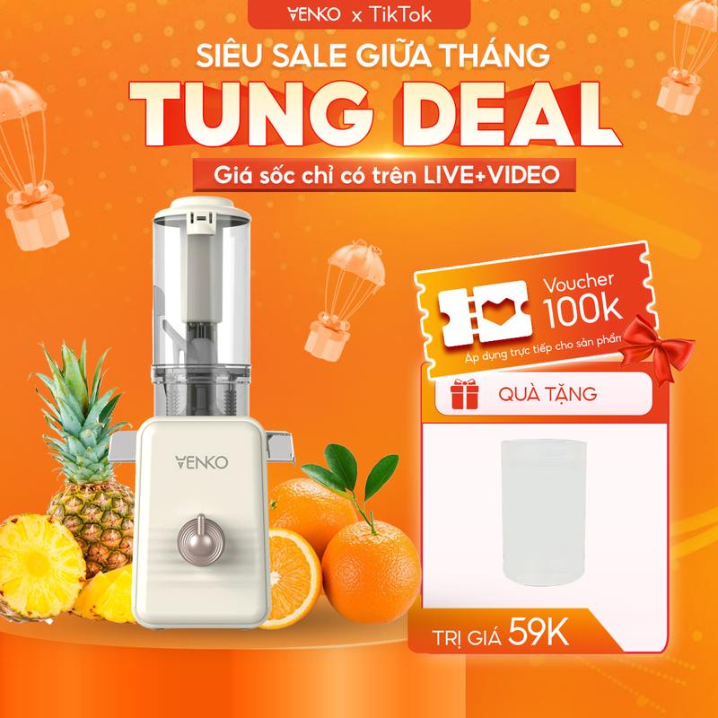 Máy ép chậm Venko SJ2093 Trục vít xoắn ốc - Cổ phễu Ép nguyên quả - Kết cấu không lưới lọc dễ dàng lắp đặt - Công suất 150W - Máy ép trái cây tốc độ chậm thế hệ mới