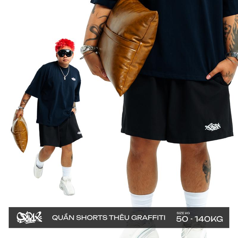 Spirix1x1 Quần Short Nam Nữ Quần Thêu Graffiti Big Size Đi Chơi Du lịch Thể Thao Mùa Hè Quần Đùi Co Giãn Big Size Ống Rộng Màu Đen Menswear