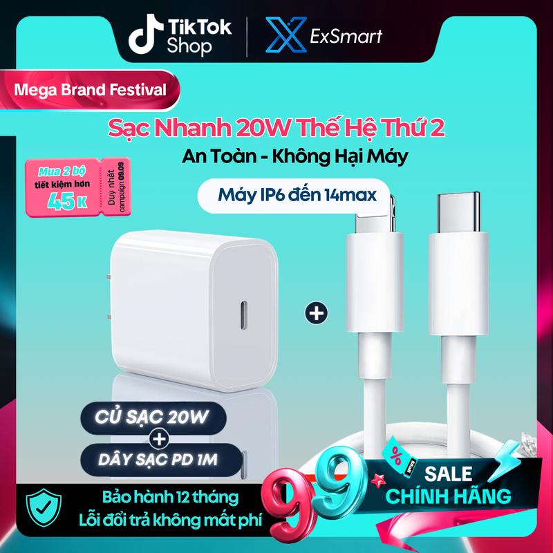 Bộ Sạc Nhanh IP 20W Gen 2 Exsmart từ 6-14prm công nghệ PD An Toàn - Không Hại Máy TPU Nhựa Phone Sạc Điện Thoại Phụ Kiện