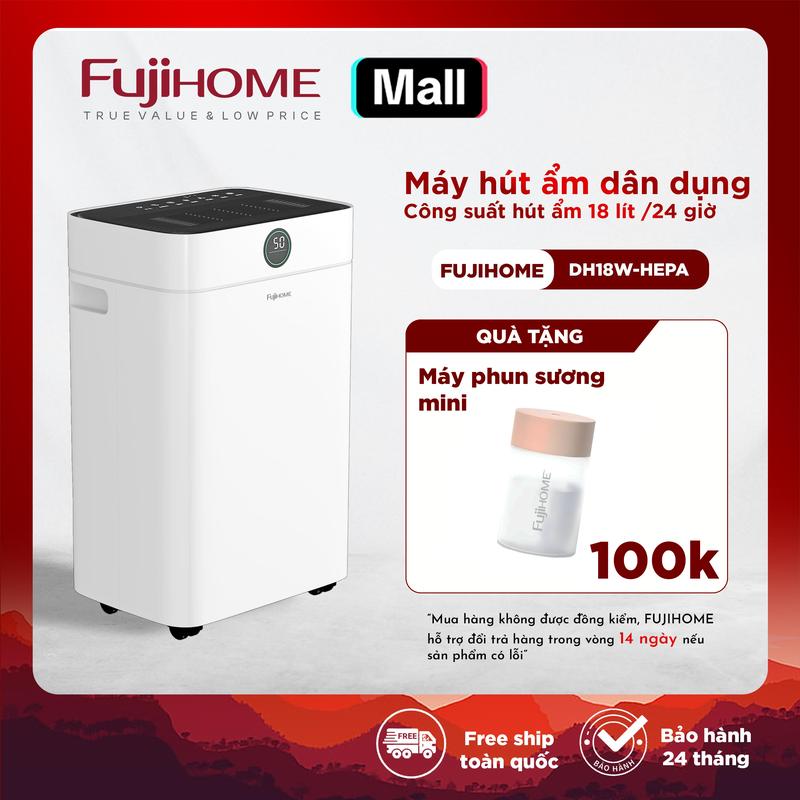  Máy hút ẩm lọc không khí FUJIHOME DH18W-HEPA công suất 18L ngày- Phù hợp cho phòng 15 - 30m2 - Kết nối wifi - BH 24 tháng 